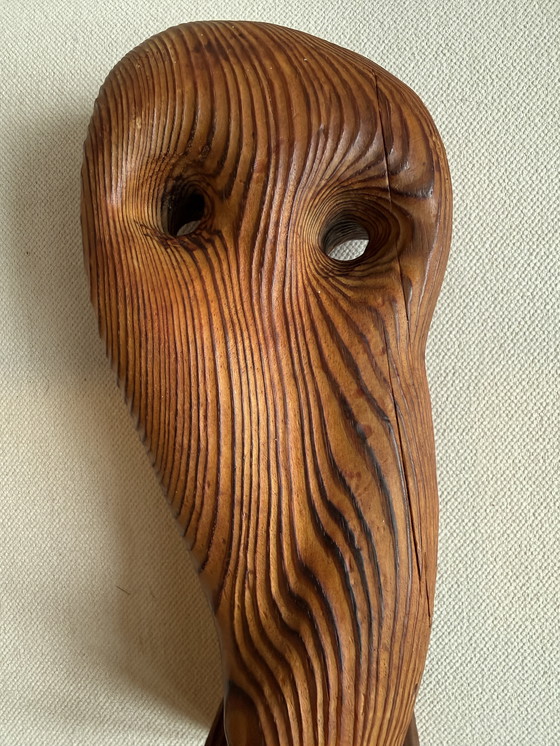 Image 1 of Mid-Century brutalistische houtsculptuur uil, Skandinavisch plm. 1960
