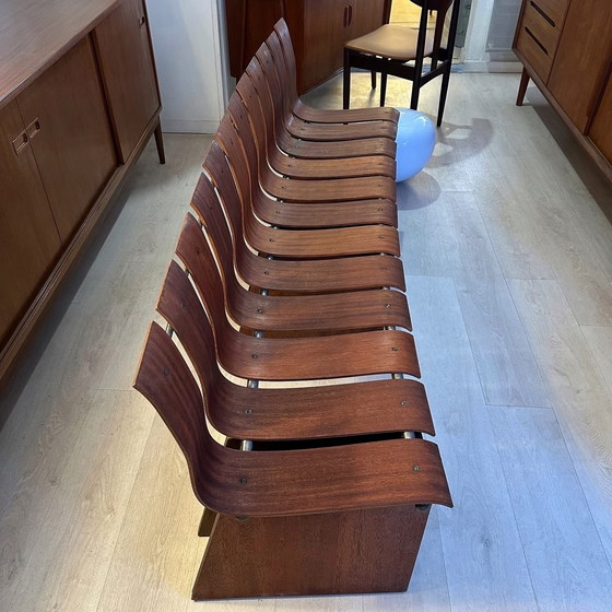 Image 1 of Curved teak and steel bench, 1950