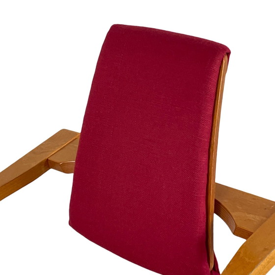 Image 1 of Peter Opsvik - Stokke - Actulum - Ergonomically Shaped Rocking Chair - Red Upholstery And Wooden Frame - New Upholstery!