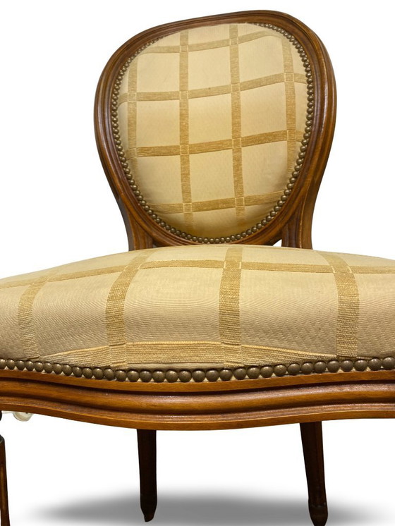 Image 1 of 2x Louis XVI medallion chairs - XIXth century - Cream/honey color