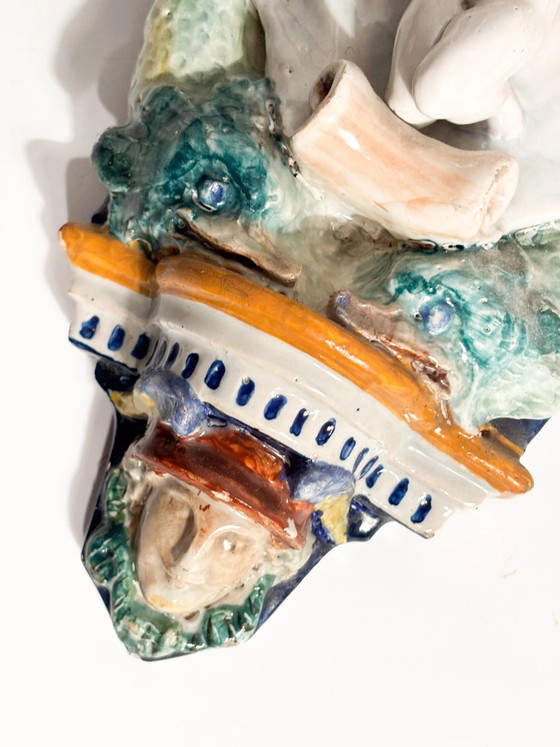 Faenza Keramik-Wandregal mit Muschel und Dame aus dem frühen 20. Jahrhundert – Dekorative Objekte, Ceramic (photo 6 of 12)