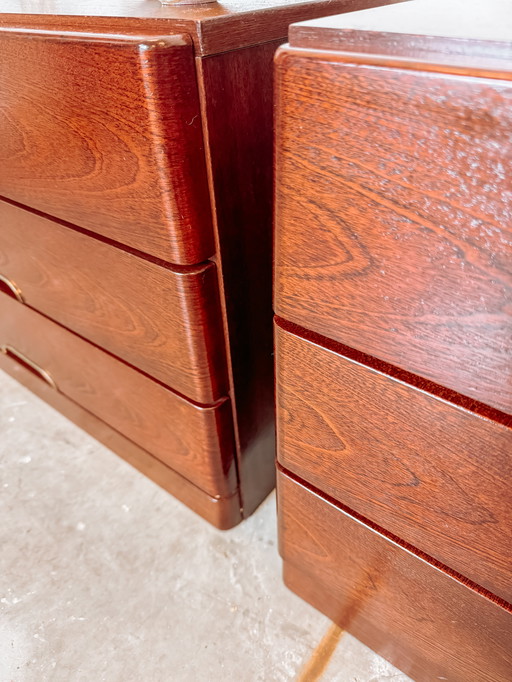 Set of 2 vintage bedside tables with 3 drawers, 1980s