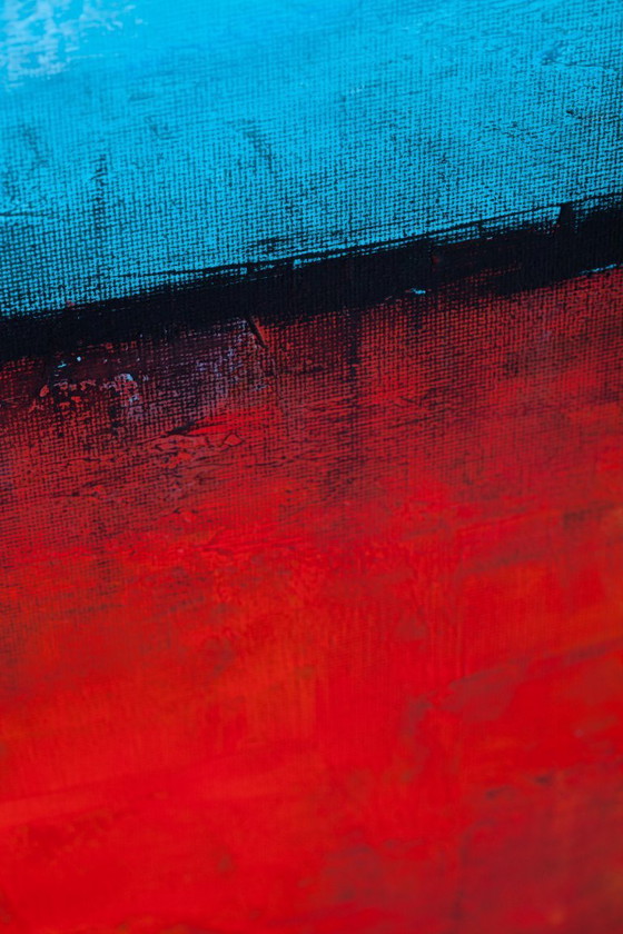 Image 1 of Blue and Red original minimalist abstract modern painting, stretched canvas