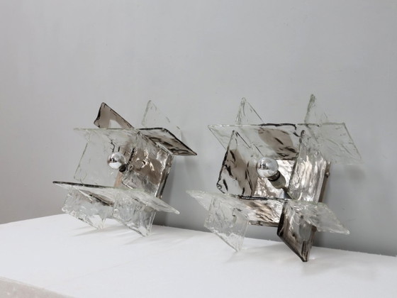 Image 1 of Paar Murano-Glas-Wandleuchten, Carlo Nason für Mazzega, 1960er Jahre, Italien