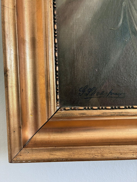 Origineel vintage olieverfschilderij van een wit paard, gesigneerd ruiterportret – Schilderijen & Tekeningen (photo 3 of 19)