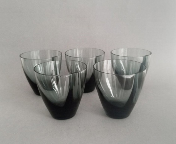 Image 1 of Rare SGHR Sugahara Japanese organic handmade blue smoked glass 'old fashioned' glass set Japan 1970s