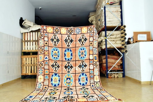 Vintage Boujaad Marokkaans Vloerkleed - 300 x 185 cm - Verbleekt Rood & Blauw