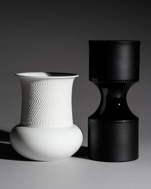 Sculptural Rosenthal Studio-Line Vase Duo Tapio Wirkkala Black & White Porcelain