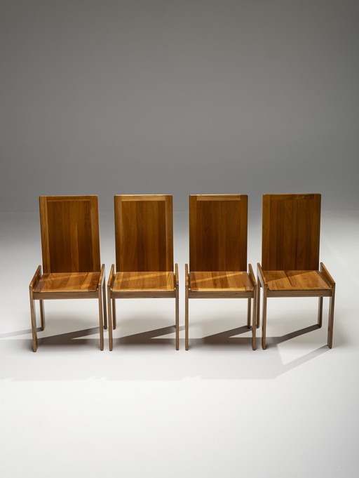 4 X eetkamerstoelen van iepenhout door Romanutti, Italië, 1970S