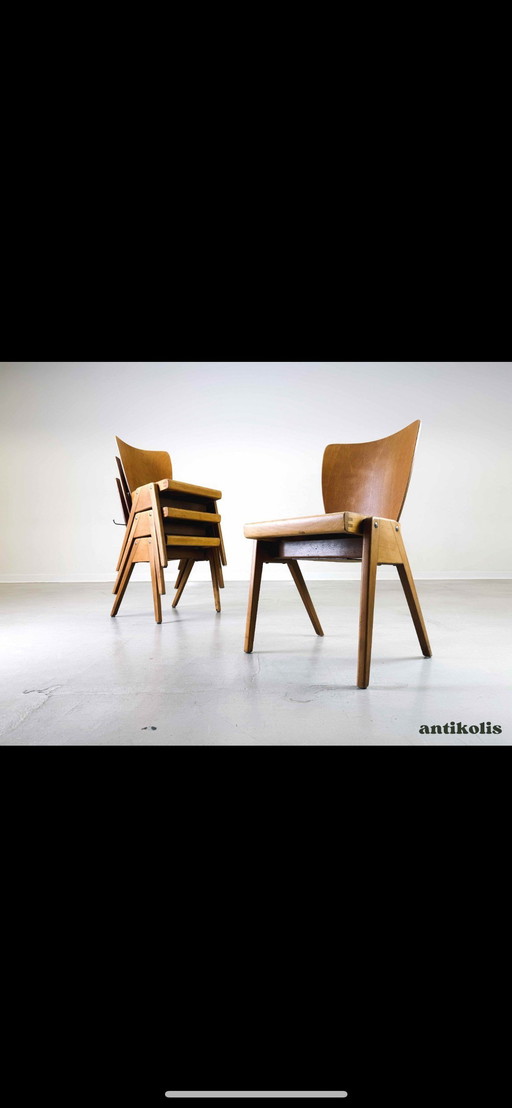Set of 4 Mid - Century chairs Kadeder beech vintage stacking chair