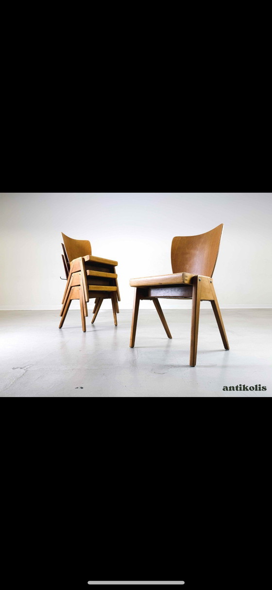 Image 1 of Set van 4 stoelen Mid Century Kadeder beuken vintage stapelbare stoel