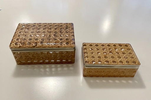 Set plexiglas rieten dozen Italië jaren 70