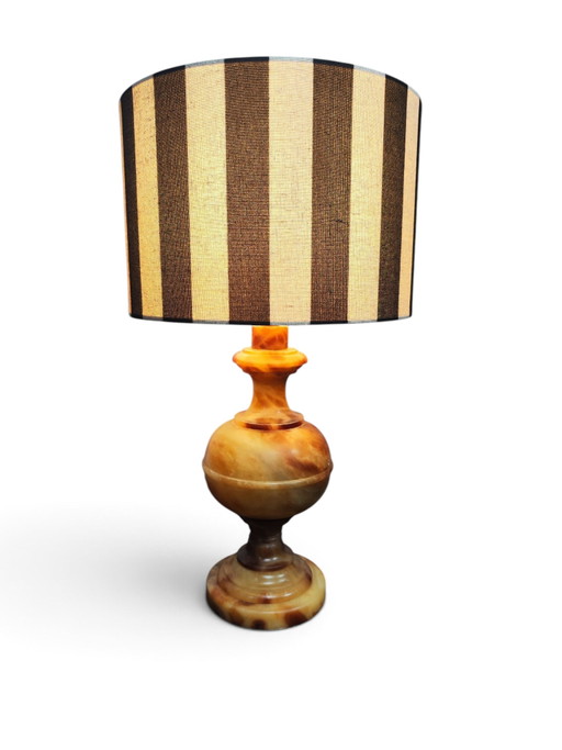 Earthy Alabaster Italian Lamp 1950s – tafellampen, Stone, Textile (photo 2 of 5)