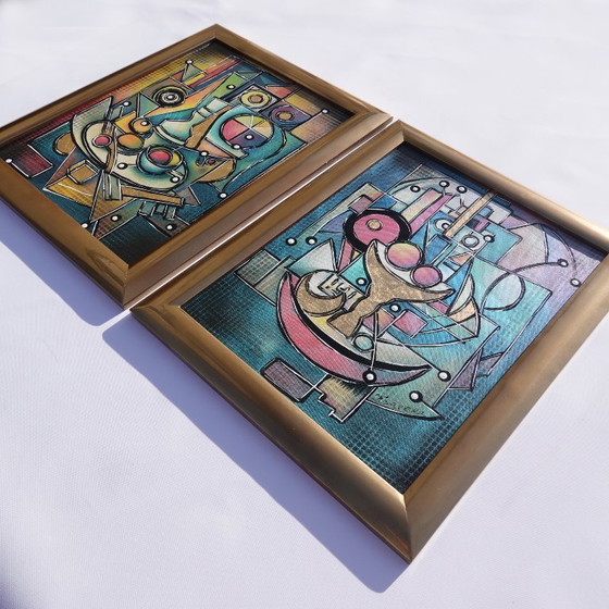 Image 1 of Cubism A1439 - abstract paintings in frame