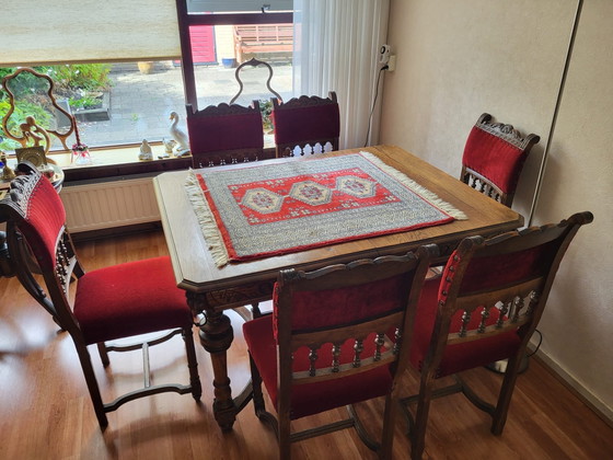 Louis XIV dining table with chairs – Dining set, Metal, Textile (photo 3 of 5)