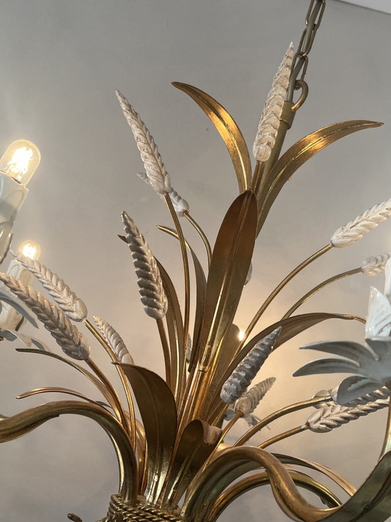 Image 1 of Vintage original design Hans Kögl chandelier pendant lamp gold wheat ears Coco Chanel style