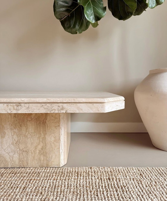 Image 1 of Solid travertine table sculptural vintage eye-catcher