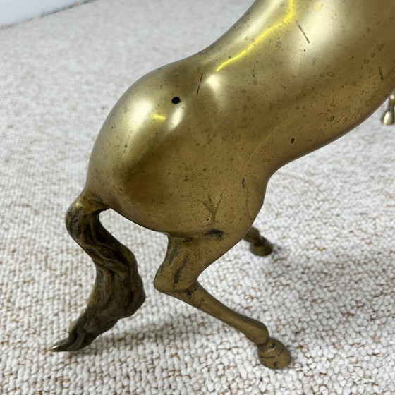 Couchtisch im Hollywood-Regency-Stil, 6 patinierte Messingpferde und Glasplatte, 1970 – Couchtische, Brass (photo 12 of 23)