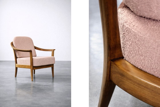 Image 1 of Vintage Mid-Century German Modern Cherry Wood & Dirty Pink Fabric Armchairs from Wilhelm Knoll, 1970s, Set of 2