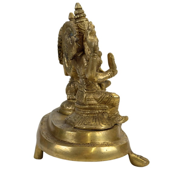 Pesada estatua india de altar de latón de Ganesha, Lakshmi y Saraswati - 3 kg (antigua) – Objetos decorativos (photo 3 of 11)