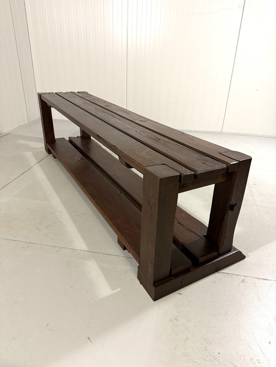 Image 1 of Large Brutalist Oak Bench/Wall Table 1900's