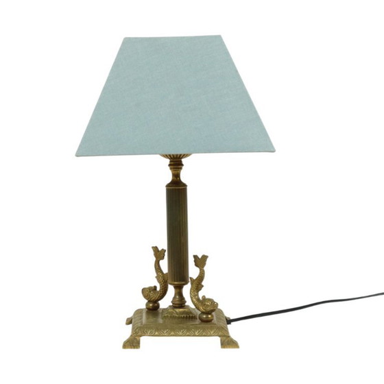 Image 1 of Brass Table Lamp Mythical Dolphins