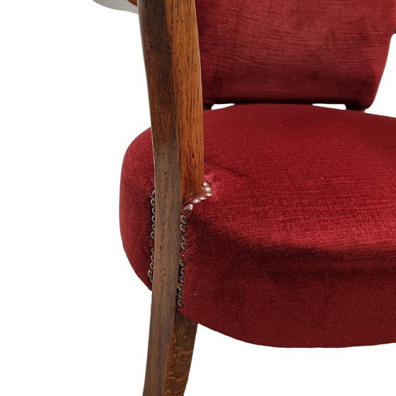 Image 1 of Sillón Art Déco de roble con tapizado rojo, años 20