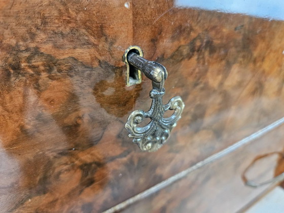 Image 1 of Walnut Burl Chest of Drawers with Double Glass Top