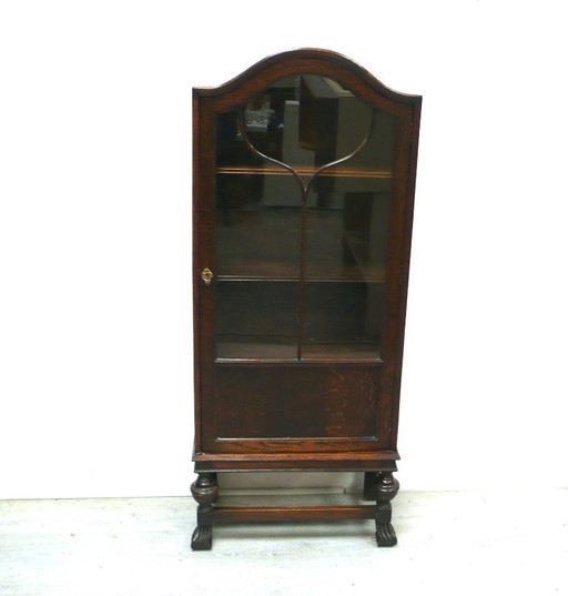 Bücherschrank Vitrine schmal Jugendstil aus England in Eiche dunkel um 1910 – vitrinekasten, Wood, Glass