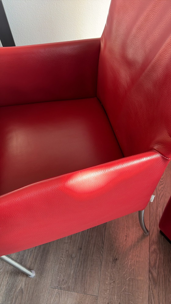 Image 1 of Rode leren eetkamer stoelen