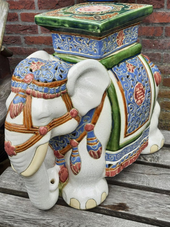 Image 1 of Vintage glazed figurative ceramic Chinese royal elephant garden stool, 20th century