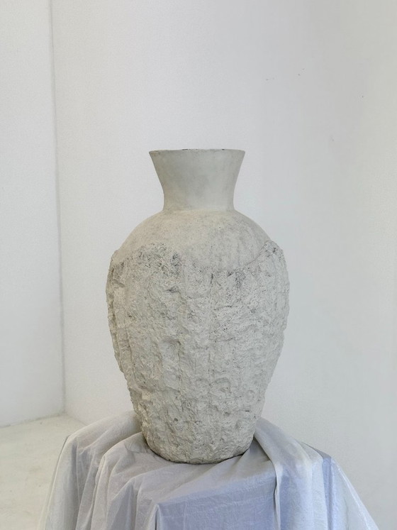 Image 1 of Large vintage earthenware vase with a travertine look