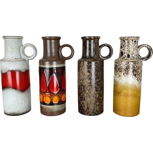 Ensemble de 4 vases vintage en porcelaine de lave grasse pour Scheurich, Allemagne 1970