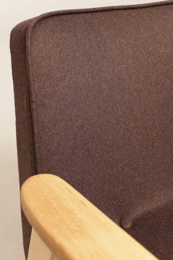 Image 1 of Lounge Chair Retro Style Cacao Wool Upholstery Natural beech wood