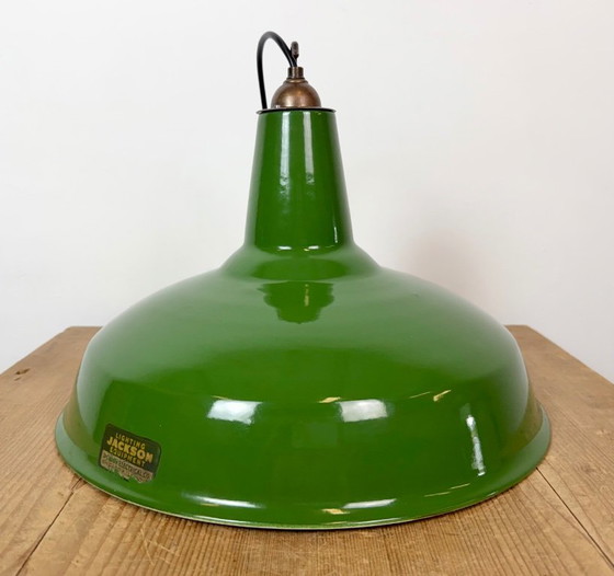 Lámpara colgante industrial de esmalte verde de Jackson Electrical Co., década de 1960 – Lámparas colgantes (photo 13 of 18)