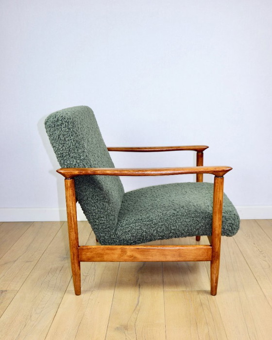 Image 1 of Sedia GFM-142 in pelle bouclé color oliva attribuita a Edmund Homa, anni '70