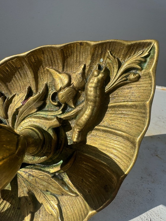 Bougeoir bronze feuille lotus Art Nouveau, Bougeoirs et chandeliers, Doré (photo 12 sur 15)