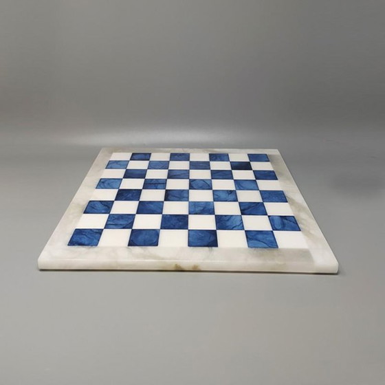 Image 1 of 1970s Elegant Blue and White Chess Set in Volterra Alabaster Handmade. Made in Italy