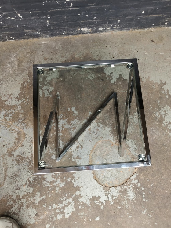 Tavolo quadrato danese dal design postmoderno in cromo e vetro, nello stile di Gebra. – Tavolini, Glass (photo 12 of 15)
