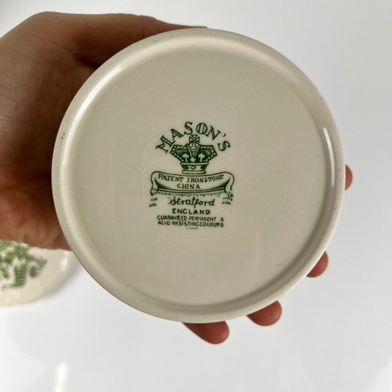 Image 1 of Een paar Mason's Ironstone-dozen, "Stratford"-groen decor, Engeland, 1970
