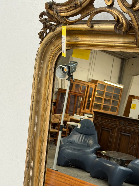 19th-Century Gilt Mirror with Ornate Crest, 192 × 100 cm (photo 4 of 8)