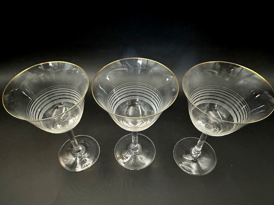 Image 1 of 3 x Art Deco Wijnglas Jaren 40 Gouden Rand