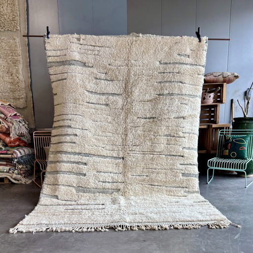 Moroccan Mrirt White Wool Rug 200x300 cm - Berber Moroccan Modern Carpet - Moroccan Natural Wool Rug 