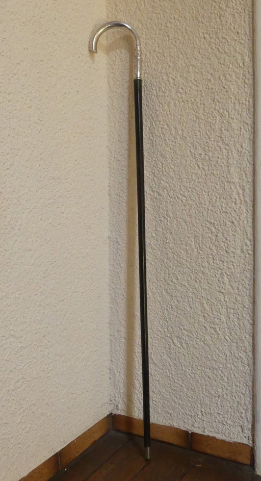 Wandelstok 800 zilver Lutz & Weiß Pforzheim ebbenhout 94 cm Art Nouveau aeb