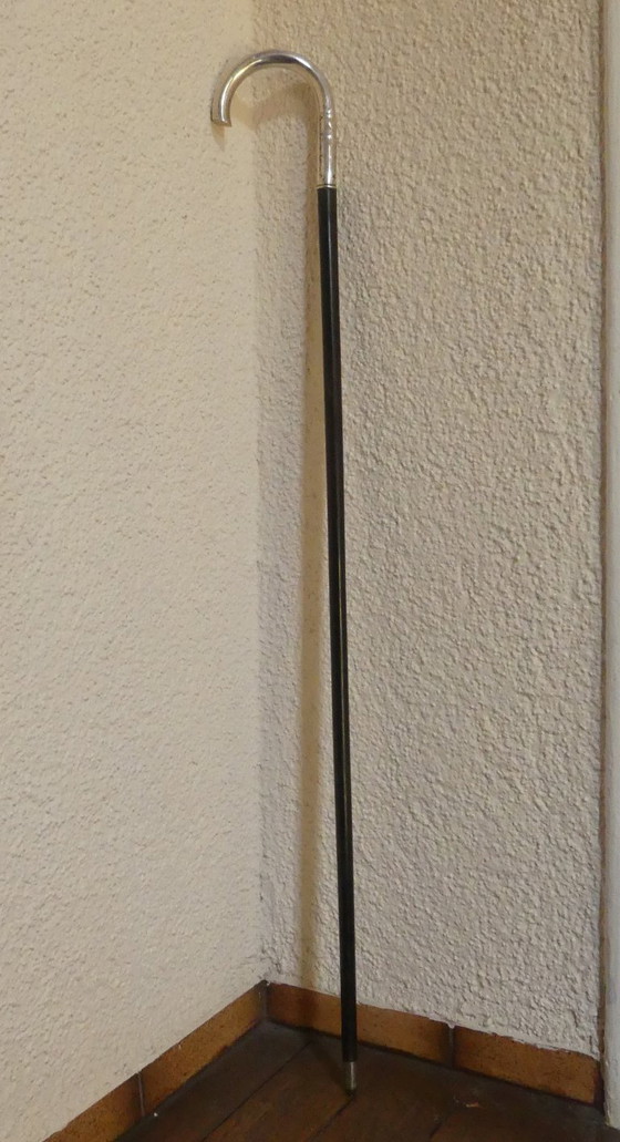 Image 1 of Canne 800 argent Lutz & Weiß Pforzheim ébène 94 cm Art Nouveau aeb