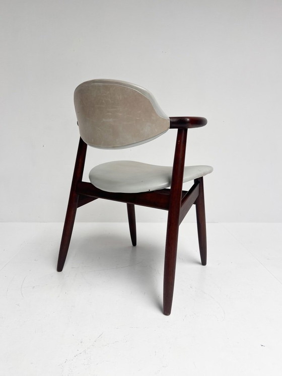 Image 1 of Silla de cuero gris con forma de cuerno de vaca, década de 1970.
