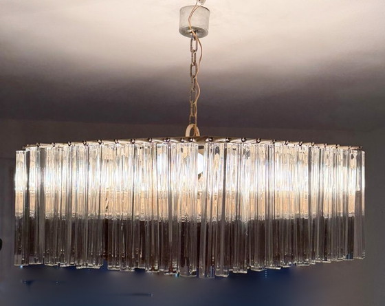 Image 1 of Weelderige kroonluchter van Paolo Venini voor Vivarini, Muranoglas/Prismaglas, Italië, jaren 70, op maat gemaakt