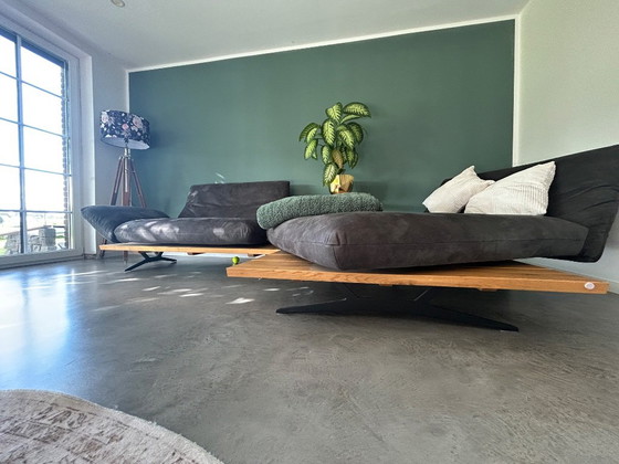 Superstylishe Polstergarnitur, Eiche, Stahlkufen, flexibel – Ecksofas, Stoff (photo 2 of 5)
