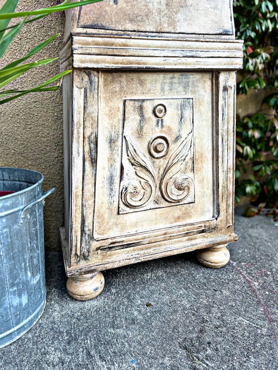 Patinated Antique Comtoise Clock, Bohemian & Vintage Charm, Wood, Creme (photo 6 of 14)
