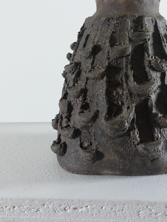 Image 1 of Vintage mid-century black brutalist ceramic lamp